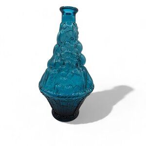 Vtg Italian Empoli Blue Genie Bottle Decanter 10-3/4” tall Fruit Basket Shape